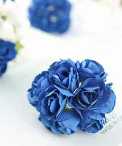 HIER_5120 144 Navy Blue Paper Mini Craft Flower Roses, DIY Flower Bushes With Wire Stems