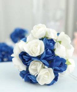 HIER_5120 144 Navy Blue Paper Mini Craft Flower Roses, DIY Flower Bushes With Wire Stems