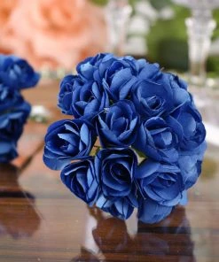 HIER_5120 144 Navy Blue Paper Mini Craft Flower Roses, DIY Flower Bushes With Wire Stems