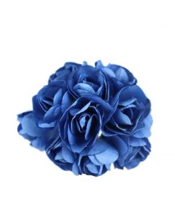 HIER_5120 144 Navy Blue Paper Mini Craft Flower Roses, DIY Flower Bushes With Wire Stems