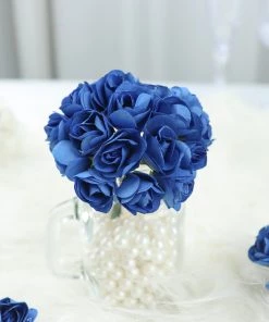HIER_5120 144 Navy Blue Paper Mini Craft Flower Roses, DIY Flower Bushes With Wire Stems