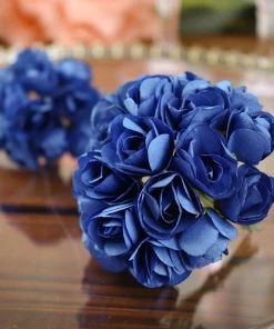 HIER_5120 144 Navy Blue Paper Mini Craft Flower Roses, DIY Flower Bushes With Wire Stems