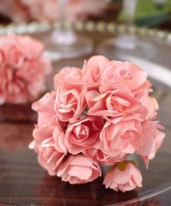 HIER_5120 144 Pink Paper Mini Craft Flower Roses, DIY Flower Bushes With Wire Stems Mini Craft Florals