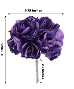 HIER_5120 144 Purple Paper Mini Craft Flower Roses, DIY Flower Bushes With Wire Stems Mini Craft Florals