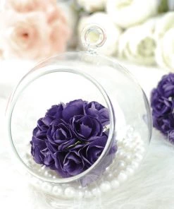 HIER_5120 144 Purple Paper Mini Craft Flower Roses, DIY Flower Bushes With Wire Stems Mini Craft Florals