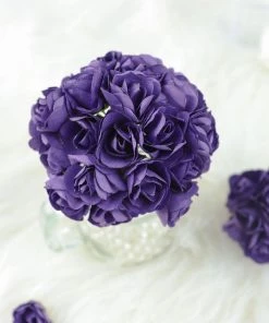 HIER_5120 144 Purple Paper Mini Craft Flower Roses, DIY Flower Bushes With Wire Stems Mini Craft Florals