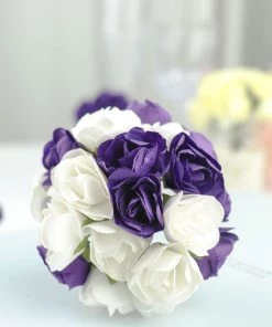 HIER_5120 144 Purple Paper Mini Craft Flower Roses, DIY Flower Bushes With Wire Stems Mini Craft Florals