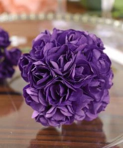 HIER_5120 144 Purple Paper Mini Craft Flower Roses, DIY Flower Bushes With Wire Stems Mini Craft Florals