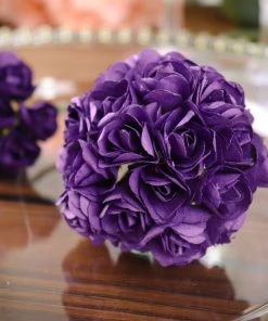 HIER_5120 144 Purple Paper Mini Craft Flower Roses, DIY Flower Bushes With Wire Stems Mini Craft Florals