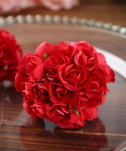 HIER_5120 Artificial Flower & Plants 144 Red Paper Mini Craft Flower Roses, DIY Flower Bushes With Wire Stems