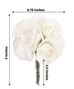 HIER_5120 Mini Craft Florals 144 White Paper Mini Craft Flower Roses, DIY Flower Bushes With Wire Stems