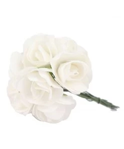 HIER_5120 Mini Craft Florals 144 White Paper Mini Craft Flower Roses, DIY Flower Bushes With Wire Stems
