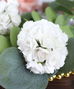 HIER_5120 Mini Craft Florals 144 White Paper Mini Craft Flower Roses, DIY Flower Bushes With Wire Stems