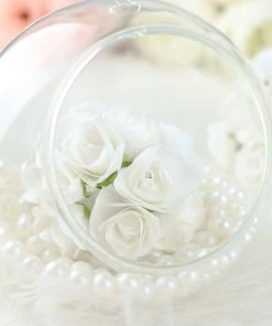 HIER_5120 Mini Craft Florals 144 White Paper Mini Craft Flower Roses, DIY Flower Bushes With Wire Stems