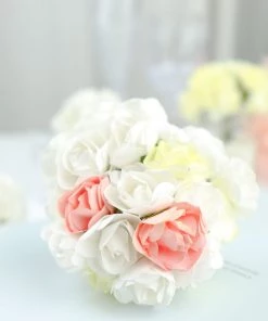 HIER_5120 Mini Craft Florals 144 White Paper Mini Craft Flower Roses, DIY Flower Bushes With Wire Stems