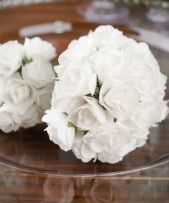 HIER_5120 Mini Craft Florals 144 White Paper Mini Craft Flower Roses, DIY Flower Bushes With Wire Stems