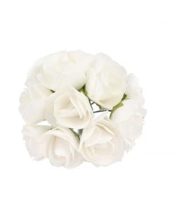 HIER_5120 Mini Craft Florals 144 White Paper Mini Craft Flower Roses, DIY Flower Bushes With Wire Stems