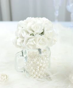 HIER_5120 Mini Craft Florals 144 White Paper Mini Craft Flower Roses, DIY Flower Bushes With Wire Stems