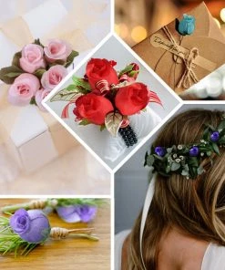 HIER_5120 Chargers & Centerpieces 144 Pcs All Gold Wired Rose Flowers For Bridal Bouquet Craft Embellishment