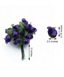 HIER_5120 144 Pcs Purple Wired Rose Flowers For Bridal Bouquet Craft Embellishment Chargers & Centerpieces