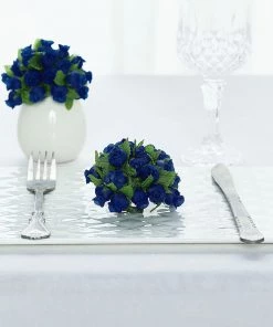HIER_5120 Chargers & Centerpieces 144 Pcs Royal Blue Wired Rose Flowers For Bridal Bouquet Craft Embellishment