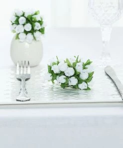 HIER_5120 144 Pcs White Wired Rose Flowers For Bridal Bouquet Craft Embellishment