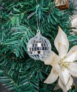 HIER_3300 Chargers & Centerpieces 6 Pcs | 2" Silver Glass Mirror Disco Ball | Christmas Ornaments