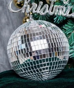 HIER_3300 4 Pcs 6" Silver Glass Mirror Disco Balls | Christmas Ornaments Chargers & Centerpieces
