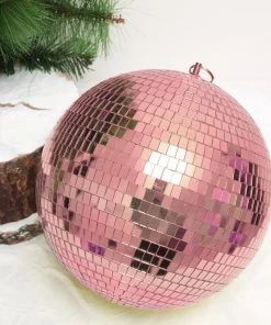 HIER_3740 Chargers & Centerpieces Pack Of 2 - 10" Rose Gold Disco Mirror Ball - Large Disco Ball With Hanging Swivel Ring