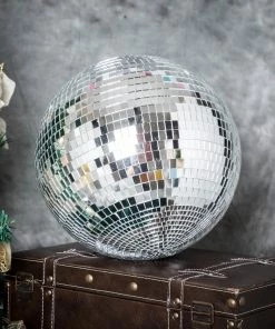 HIER_3300 Pack Of 2 - 12" Silver Disco Mirror Ball - Large Disco Ball With Hanging Swivel Ring Chargers & Centerpieces
