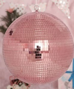 HIER_3740 16" Rose Gold Disco Mirror Ball - Large Disco Ball With Hanging Swivel Ring