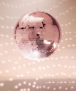 HIER_3740 16" Rose Gold Disco Mirror Ball - Large Disco Ball With Hanging Swivel Ring