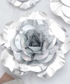HIER_3400 Chargers & Centerpieces 4 Pack 16" Large Silver Real Touch Artificial Foam Craft Roses