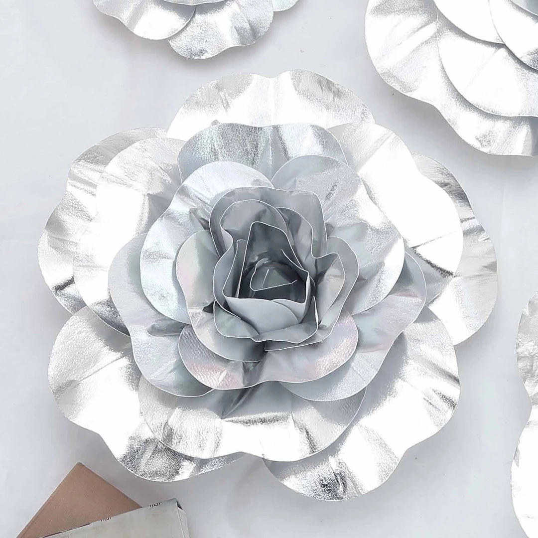 HIER_3400 Chargers & Centerpieces 4 Pack 16" Large Silver Real Touch Artificial Foam Craft Roses 1 HIER_3400 Chargers & Centerpieces 4 Pack 16" Large Silver Real Touch Artificial Foam Craft Roses