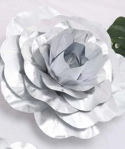 HIER_3400 2 Pack 20" Large Silver Real Touch Artificial Foam Craft Roses Chargers & Centerpieces