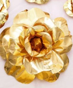 HIER_3400 2 Pack 24" Large Gold Real Touch Artificial Foam Craft Roses Chargers & Centerpieces