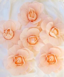 HIER_3400 6 Pack 8" Large Real Touch Artificial Foam Craft Roses- Rose Gold | Blush Chargers & Centerpieces
