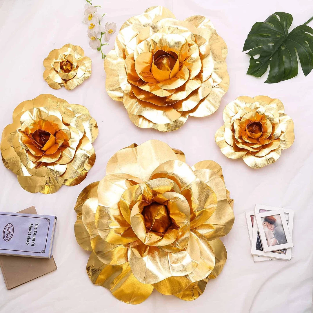 HIER_3400 Chargers & Centerpieces 6 Pack 8" Large Gold Real Touch Artificial Foam Craft Roses 7 HIER_3400 Chargers & Centerpieces 6 Pack 8" Large Gold Real Touch Artificial Foam Craft Roses