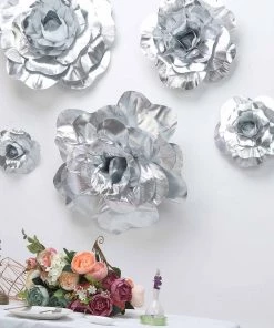 HIER_3400 Chargers & Centerpieces 4 Pack 16" Large Silver Real Touch Artificial Foam Craft Roses