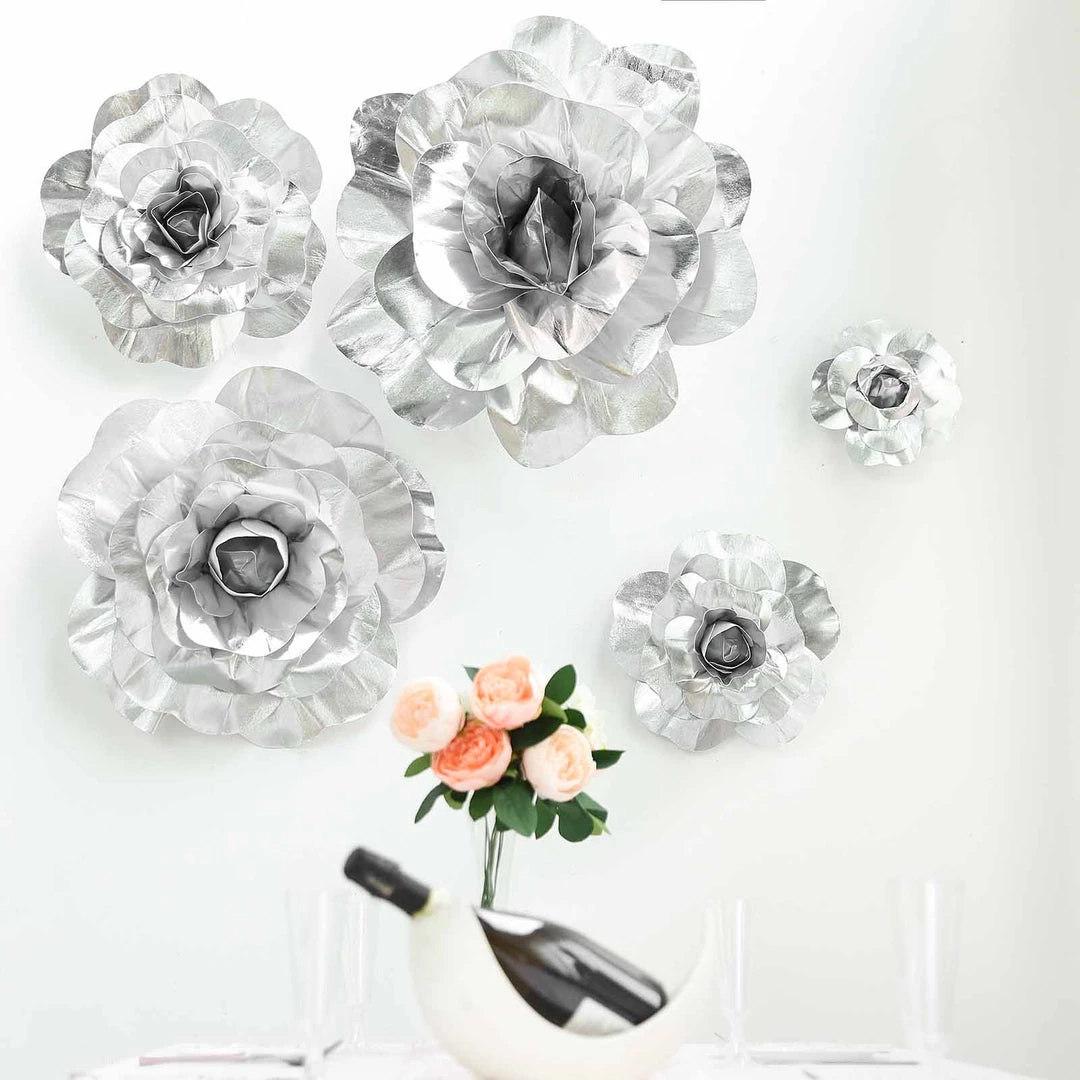HIER_3400 Chargers & Centerpieces 4 Pack 16" Large Silver Real Touch Artificial Foam Craft Roses 7 HIER_3400 Chargers & Centerpieces 4 Pack 16" Large Silver Real Touch Artificial Foam Craft Roses
