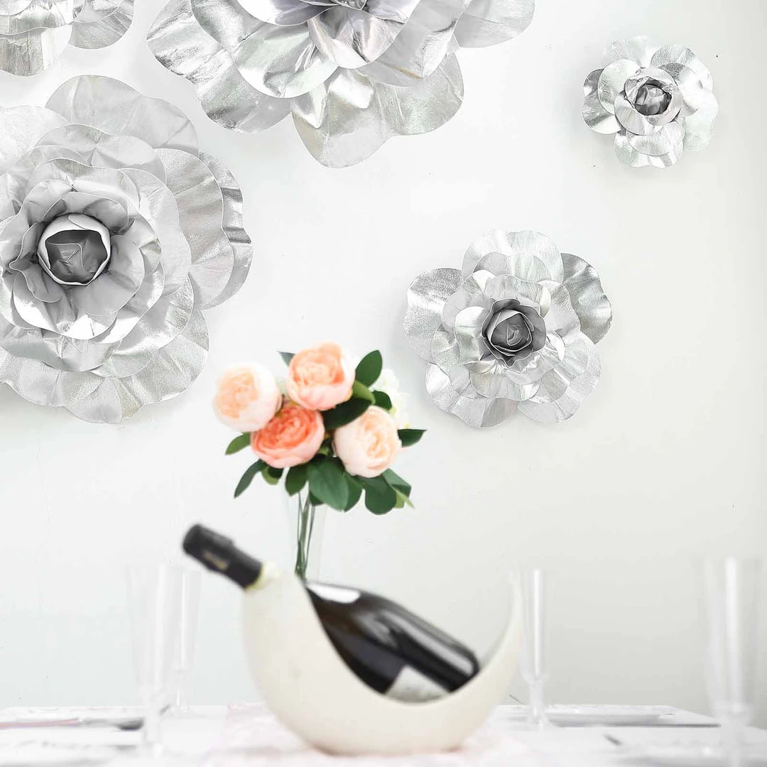 HIER_3400 Chargers & Centerpieces 4 Pack 16" Large Silver Real Touch Artificial Foam Craft Roses 8 HIER_3400 Chargers & Centerpieces 4 Pack 16" Large Silver Real Touch Artificial Foam Craft Roses