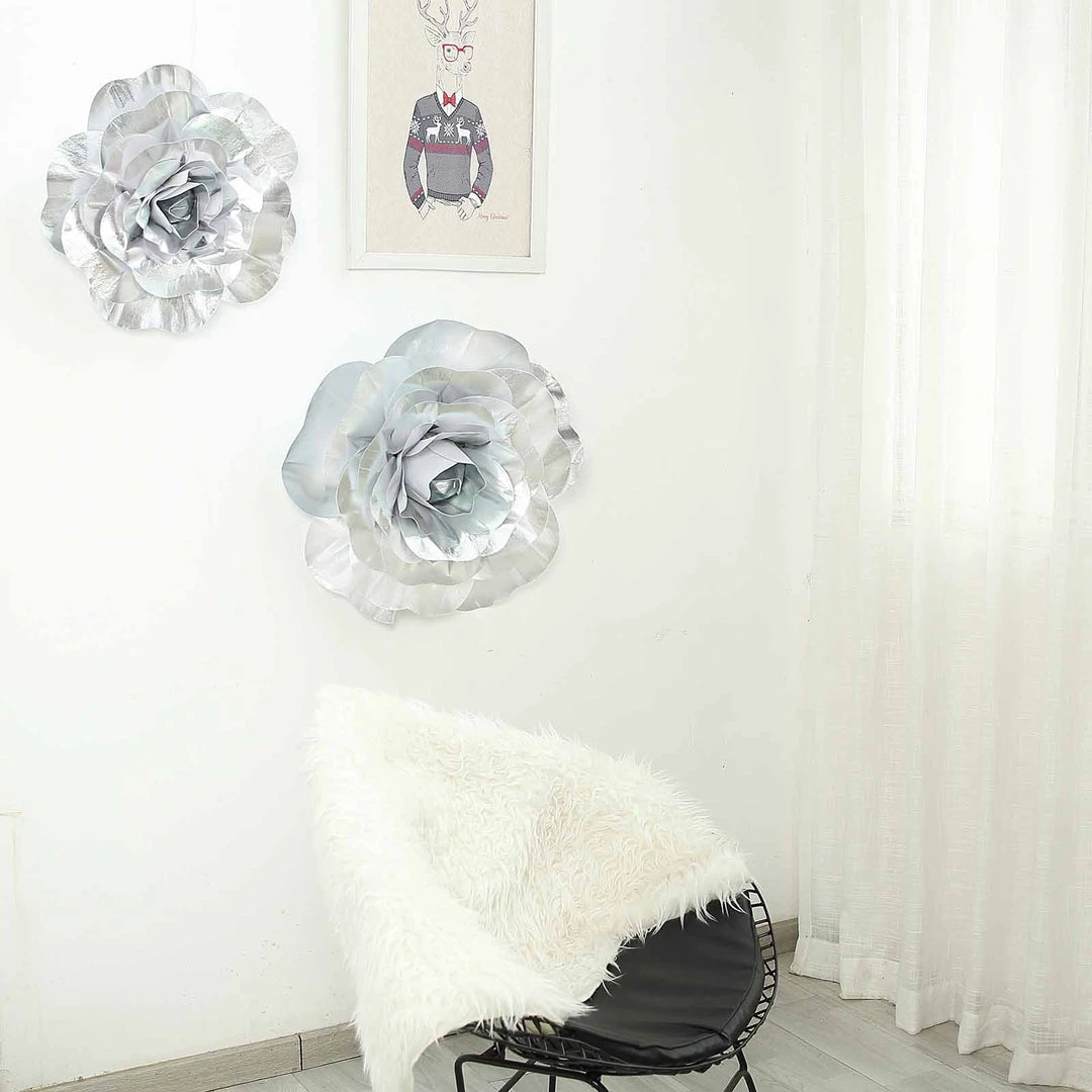 HIER_3400 Chargers & Centerpieces 4 Pack 16" Large Silver Real Touch Artificial Foam Craft Roses 10 HIER_3400 Chargers & Centerpieces 4 Pack 16" Large Silver Real Touch Artificial Foam Craft Roses