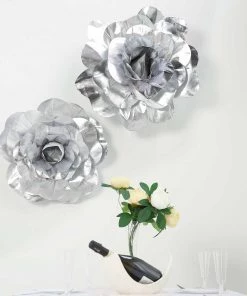 HIER_3400 Chargers & Centerpieces 4 Pack 16" Large Silver Real Touch Artificial Foam Craft Roses 22 HIER_3400 Chargers & Centerpieces 4 Pack 16