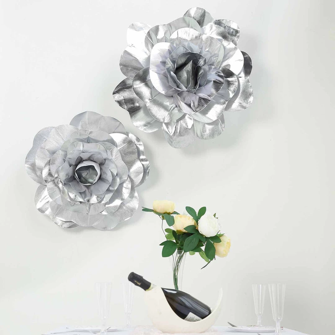 HIER_3400 Chargers & Centerpieces 4 Pack 16" Large Silver Real Touch Artificial Foam Craft Roses 11 HIER_3400 Chargers & Centerpieces 4 Pack 16" Large Silver Real Touch Artificial Foam Craft Roses