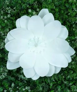 HIER_3400 4 Pack 16" White Real Feel Foam Dahlia Flowers Chargers & Centerpieces