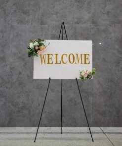 HIER_3630 65" Black Metal Easel Stand, Collapsible Tripod Stand, Sign Holder For Presentations Chargers & Centerpieces