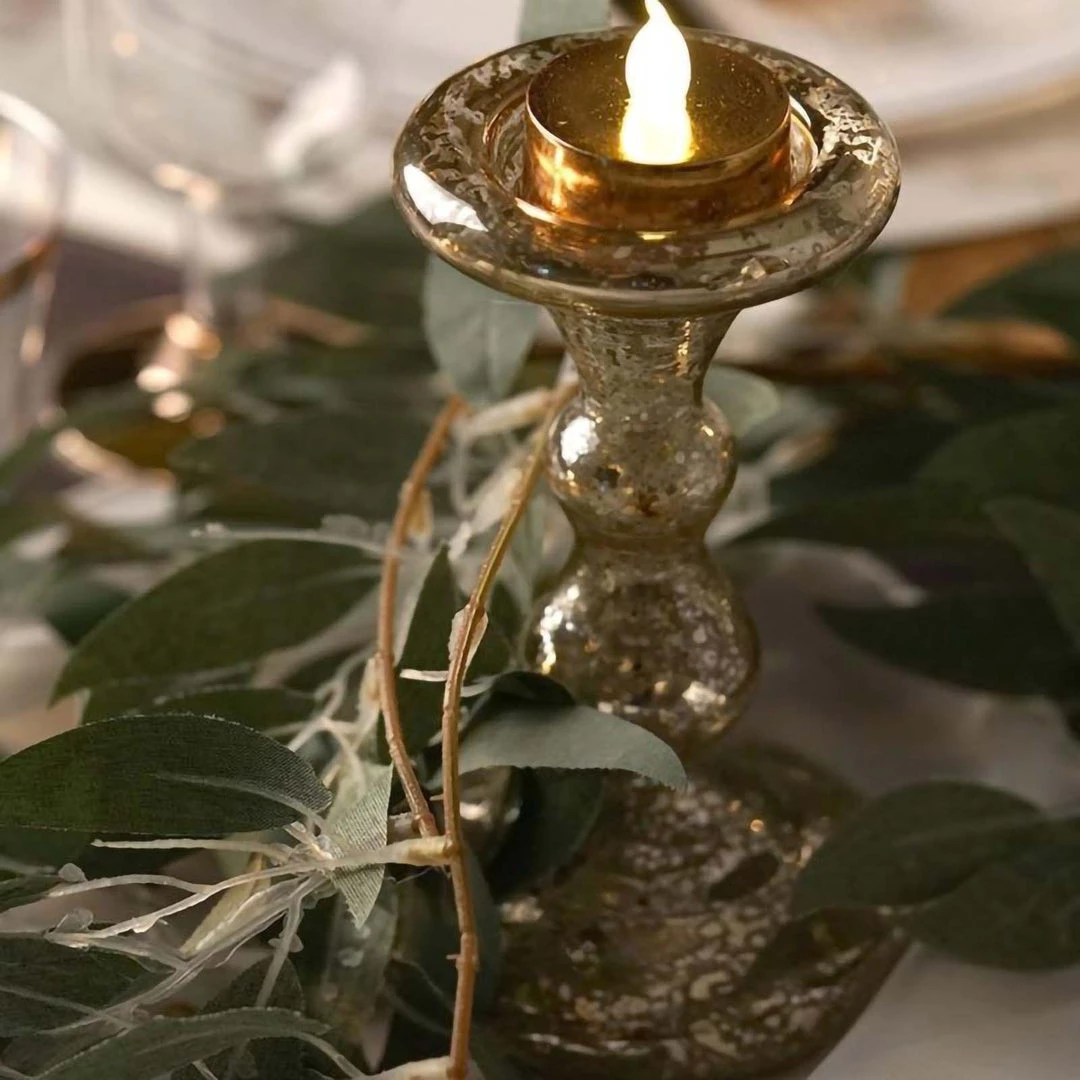 HIER_4320 Set Of 3 | Antique Gold Reversible Mercury Glass Candle Holders | Pillar Candle Holders | Candlestick - 5" | 6" | 8" Chargers & Centerpieces 9 HIER_4320 Set Of 3 | Antique Gold Reversible Mercury Glass Candle Holders | Pillar Candle Holders | Candlestick - 5" | 6" | 8" Chargers & Centerpieces