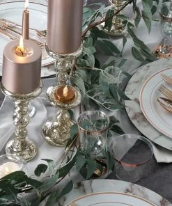 HIER_4320 Set Of 3 | Antique Gold Reversible Mercury Glass Candle Holders | Pillar Candle Holders | Candlestick - 5" | 6" | 8" Chargers & Centerpieces 15 HIER_4320 Set Of 3 | Antique Gold Reversible Mercury Glass Candle Holders | Pillar Candle Holders | Candlestick - 5