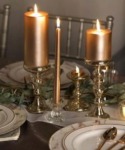HIER_4320 Set Of 3 | Antique Gold Reversible Mercury Glass Candle Holders | Pillar Candle Holders | Candlestick - 5" | 6" | 8" Chargers & Centerpieces 17 HIER_4320 Set Of 3 | Antique Gold Reversible Mercury Glass Candle Holders | Pillar Candle Holders | Candlestick - 5