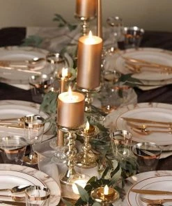 HIER_4320 Set Of 3 | Antique Gold Reversible Mercury Glass Candle Holders | Pillar Candle Holders | Candlestick - 5" | 6" | 8" Chargers & Centerpieces 18 HIER_4320 Set Of 3 | Antique Gold Reversible Mercury Glass Candle Holders | Pillar Candle Holders | Candlestick - 5